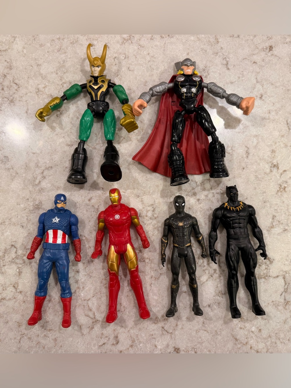 Marvel Action Figure Lot Thor Loki Iron Man Cpt America Spider-Man Black Panther